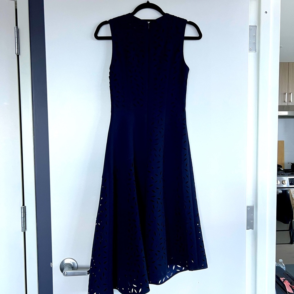 Whistles Navy Laser-cut Leaf midi dress, Fits Sz 2-4